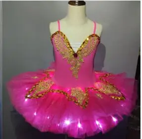 Белый Лебединое озеро балетное платье для девочек светодиодный светильник Пачка Детская пушистая флуоресцентная одежда для ночного клуба танцевальный костюм - Цвет: Rose