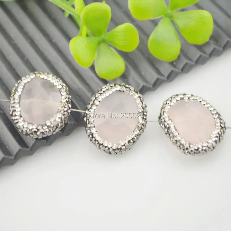 DIY 10Pcs Natural Stone & Rhinestone Crystal Connector Beads For Making