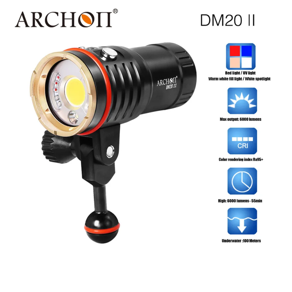 ARCHON DM20-II WM26-II ARCHON дайвинг видео 6000 люменов Дайвинг Torch Light 100 м