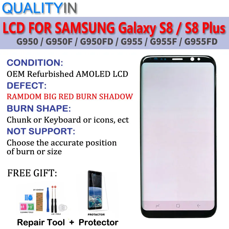 

For Samsung Galaxy S8 / S8 PLUS G950 G955 Touch Screen Digitizer BIG Red Burn-Shadow LCD Display Monitor Panel Module Assembly
