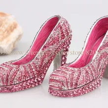 Миниатюрные туфли на высоком каблуке Женская обувь брелок Девичья обувь шкатулка для украшений в стиле обувь на высоком каблуке ручной работы, инкрустированные драгоценными камнями эмалированная металлическая коробка для безделушек