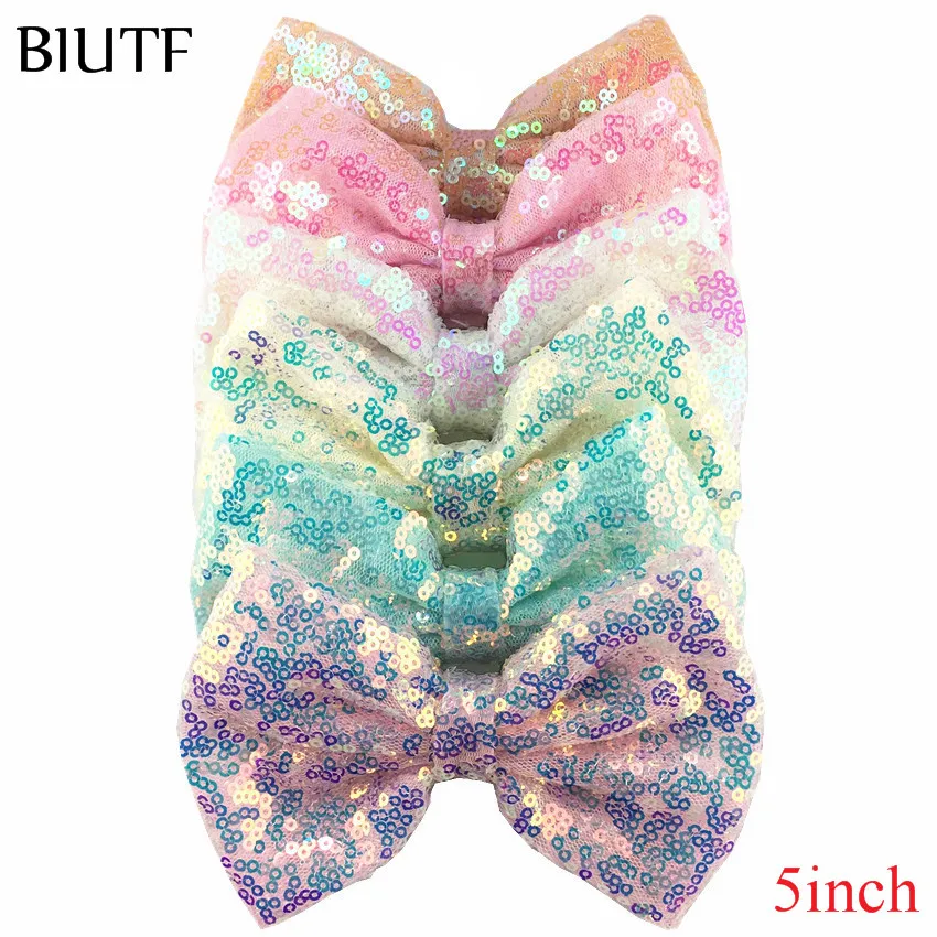 

10pcs/lot 5'' Large Embroidery Sequin Hair Bow with Clip Assorted Candy Color Fancy Headwear Accessories HDJ150