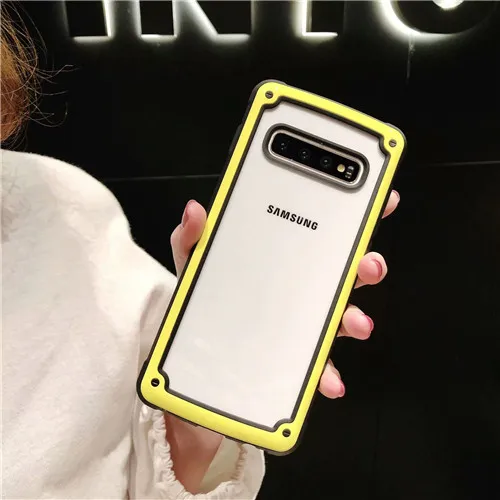 Противоударный чехол-Броня чехол для телефона для samsung Galaxy S10 5G S10 плюс A50 A30 A70 Примечание 10 Pro 9 S9 S8 A7 A9 силиконовый прозрачный Чехол - Цвет: Цвет: желтый