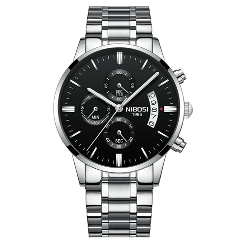 NIBOSI часы мужские наручные Для мужчин часы лучший бренд Для мужчин модные часы военные кварцевые наручные часы Hot часы мужской спортивный мужские часы - Цвет: Silver Black