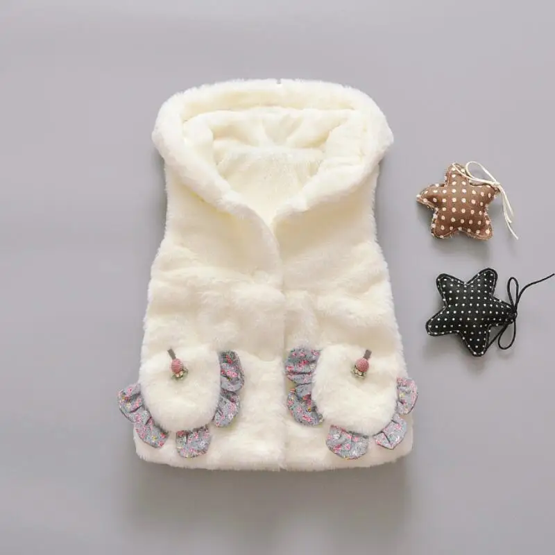 2017 Autumn Winter Pink White Warm Hooded Infant Baby Girls Fur Vest
