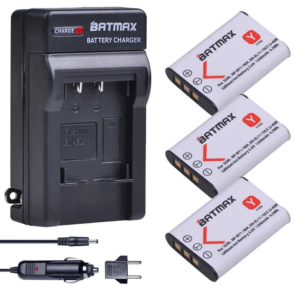 3 Pz Batterie Np-By1 En-El11 Li-60B Np By1 Battery + Charger Kit Per Sony Hdr-Az1Vr Az1 Az1V Az1Vr Di Azione Di Sport Cammini Videocamera