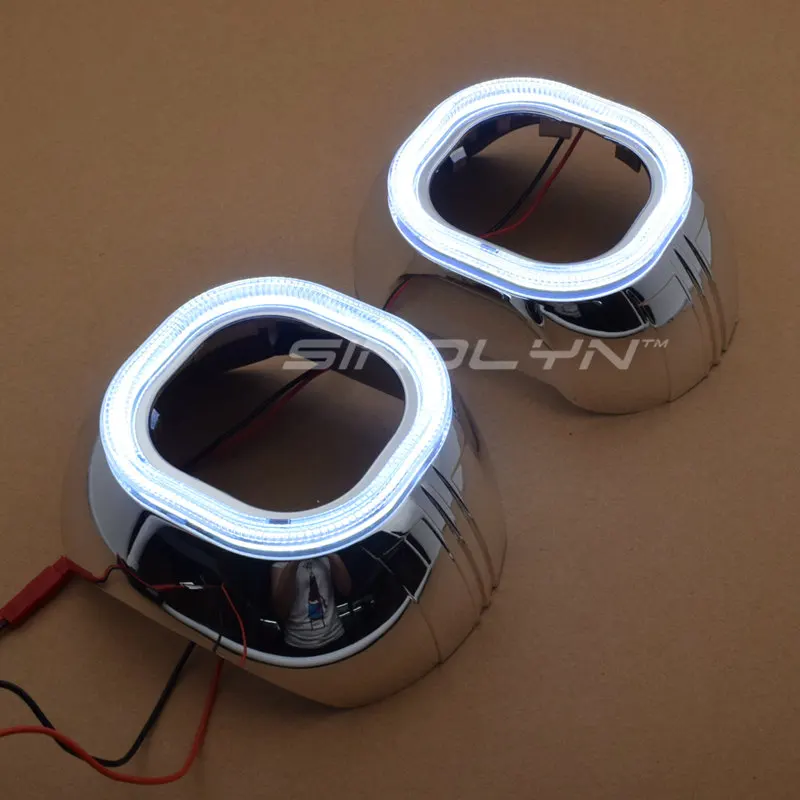  SINOLYN White LED Daytime Running Lights Square Angel Eyes Halo Bezel Shrouds Mask Hood For 3.0'' W - 32813191637