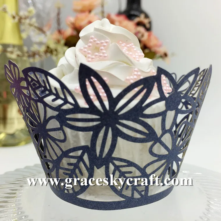 

50pcs free shipping Laser Cut Home Cupcakes accessory Birthday Wedding Cupcakes Wrappers Leaves design Cake holders .23colors