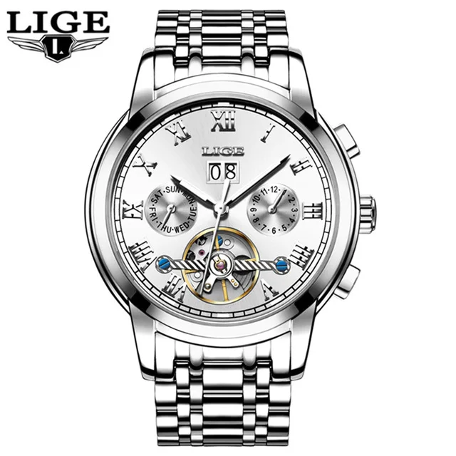 LIGE часы для мужчин Бизнес водонепроницаемые часы для мужчин s часы брендовые Роскошные модные повседневные спортивные механические наручные часы Relogio Masculino - Цвет: silver white steel