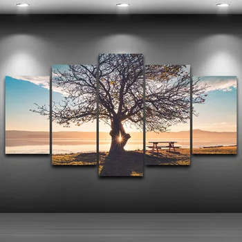 

Embelish 5 Pieces Blue Sky Tree Landscape Wall Modular Pictures For Living Room HD Canvas Painting Home Decor Posters Artworks
