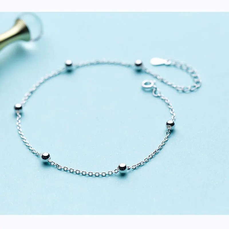 925 пробы серебряный браслет на ногу с бисером для женщин маленький колокольчик браслет-цепочка на лодыжку регулируемый браслет для девушек - Окраска металла: anklets