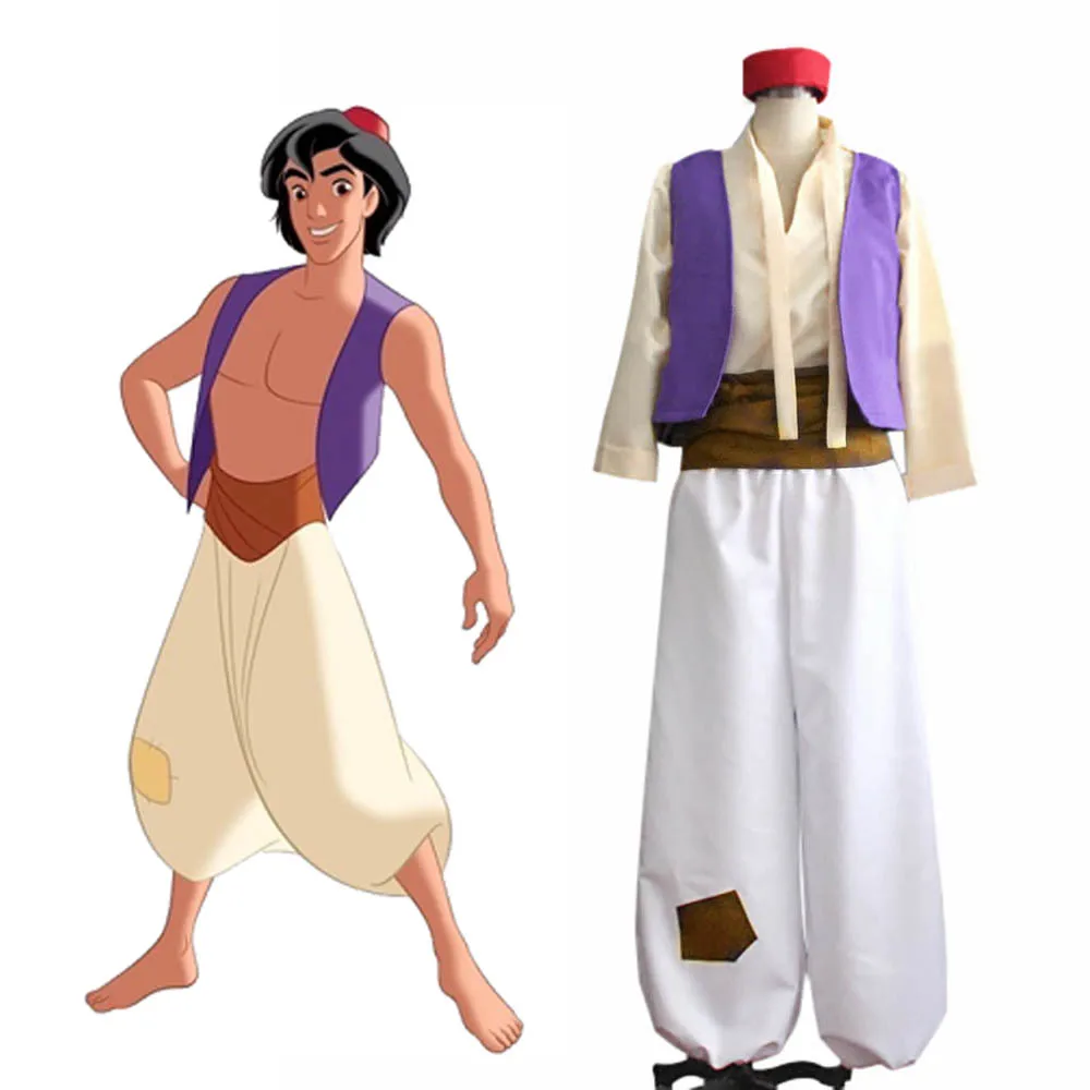 Adult Aladdin Costume Arabian Prince Costume Aladdin Cosplay Suit Vest Shirt Pants Hat Halloween