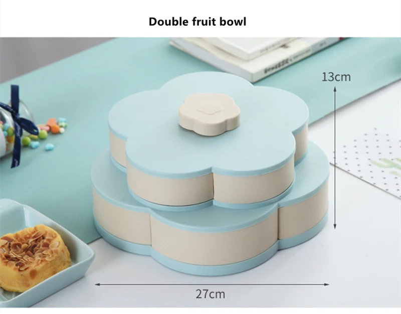 Коробка для хранения в форме лепестка вращающиеся коробки для конфет поднос для орехов коробка для закусок Свадебные конфетные тарелки двухслойные сушеные органайзер для фруктов