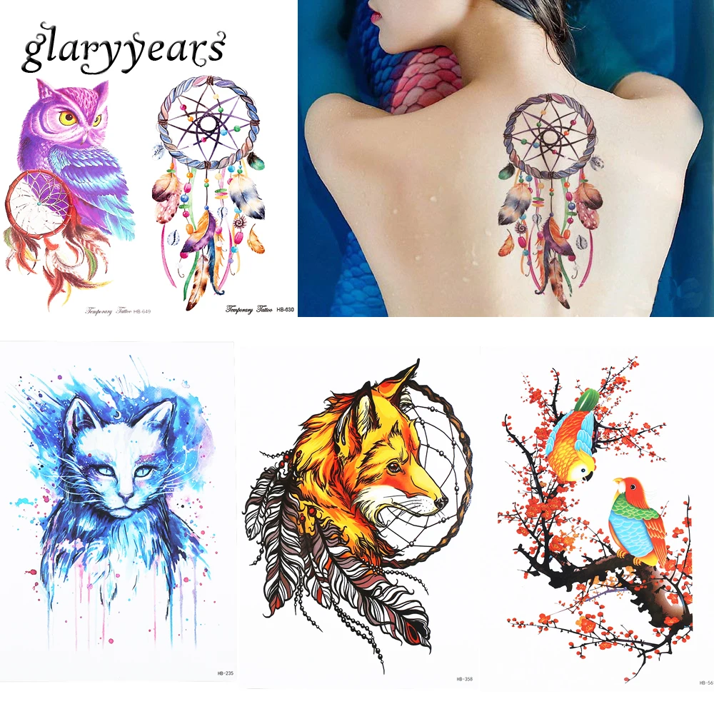 

1 Sheet Fake Back Arm Chest Leg Tattoo 870 HB Designs Skull Fox Cat Temporary Water Transfer for Women Men Tattoo Sticker Beauty