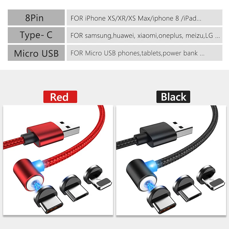 1 м Магнитный Micro USB кабель для iPhone 8 XR XS MAX samsung магнит зарядное устройство адаптер Тип C кабели для Xiaomi кабели для мобильных телефонов