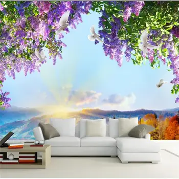 

Custom 3D Photo Wallpaper Mural Living room TV Sofa Background Wall paper Flower Branch Sky White Pigeon 3D Wallpaper Home Decor