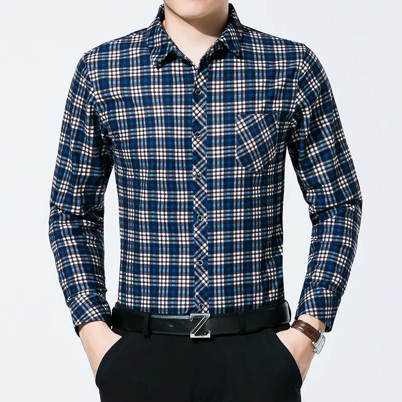 R.N.J. Brand Classic Old school Plaid Shirts Mens Clothes 2018 Long Sleeve Mens Dress Shirts Casual Slim fit Men Social Shirt