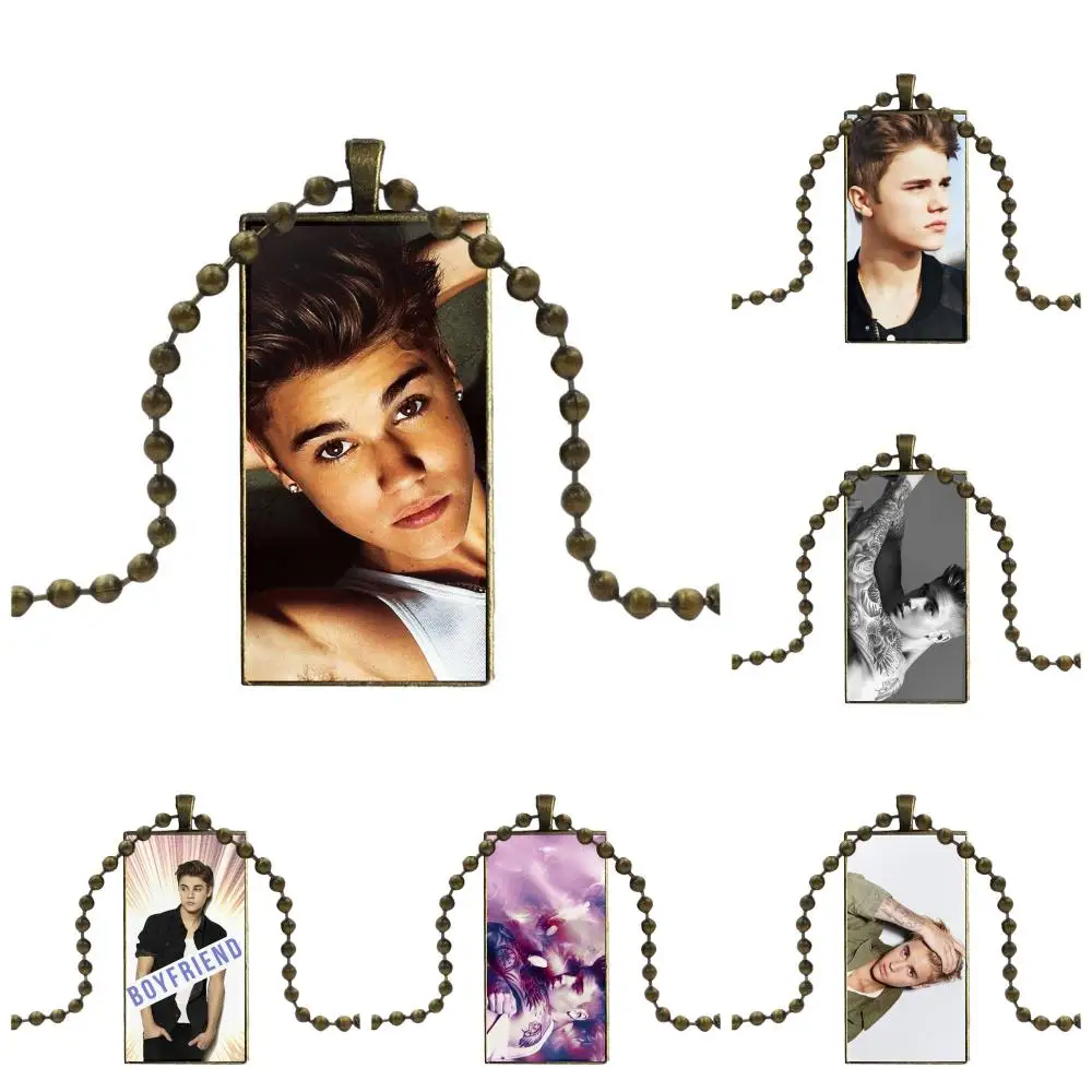 

Cool Man Zetasale Justin Bieber For Men Women Vintage Jewelry Bronze Color Glass Cabochon Choker Pendant Long Rectangle Necklace