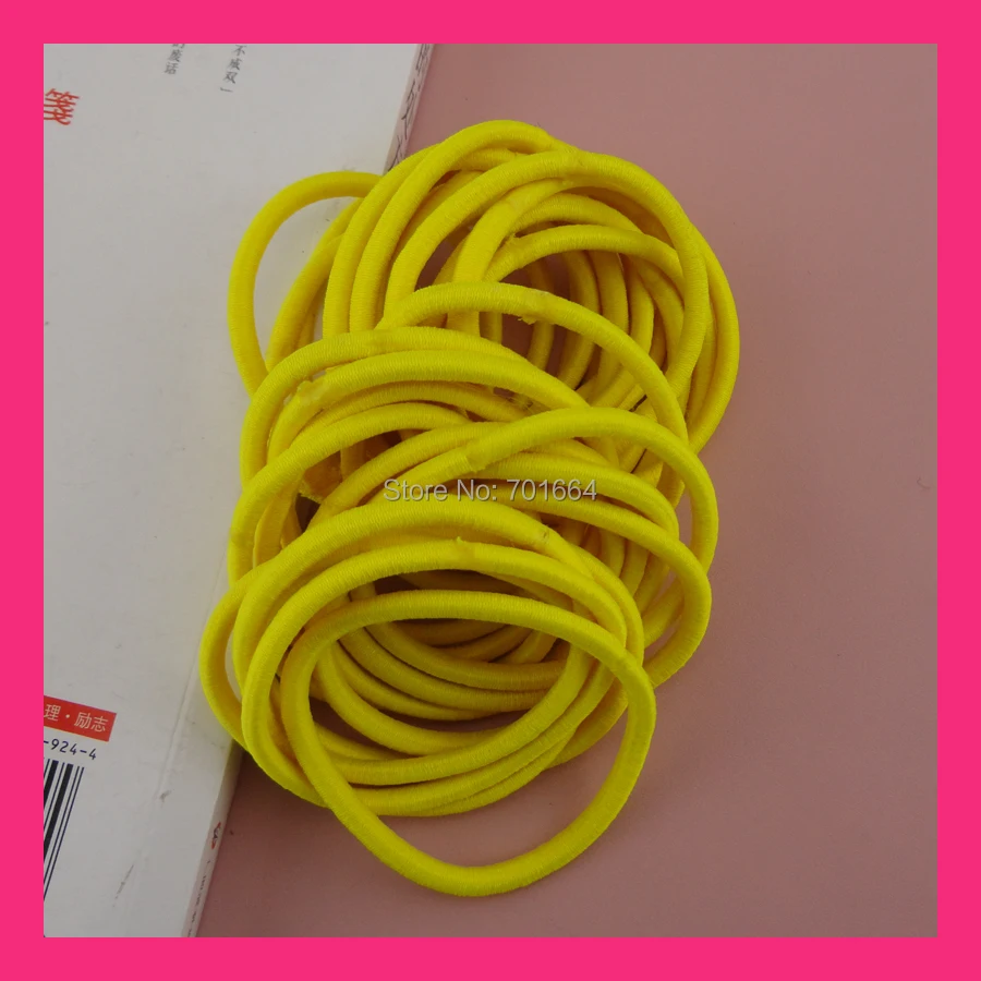 50PCS 4mm yellow Elastic Ponytail Holders hair bands with gluing