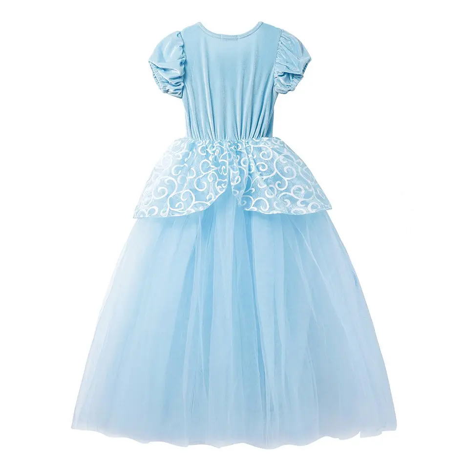 Платье Золушки для девочек; маскарадные костюмы; детская синяя одежда с рукавами-фонариками и вышивкой; детское рождественское платье для принцессы на день рождения