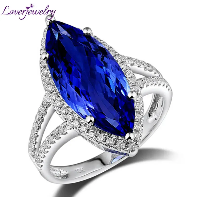 Attractive Marquise 8x18mm 18Kt White Gold Diamond Tanzanite Engagement Ring SR307