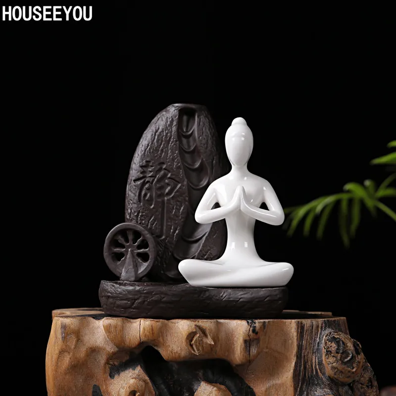 

1Pcs Creative Home Decor Ceramic Yoga Girl Censer Backflow Incense Cones Burner Towel Incense Holder Use in Office Teahouse