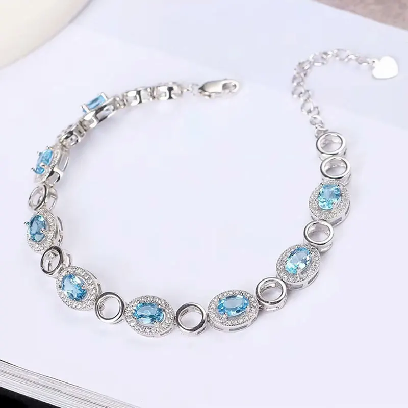 

RADHORSE 925 Silver Bracelets for Women Fine Jewelry 100% Natural Sky blue Topaz 925 Silver inlay Cutting Sapphire Bracelets