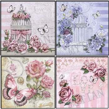 

New full full square/round 5D DIY diamond painting Pink flower butterfly Embroidery Pattern resin 3D Cross stitch mosaic sticker