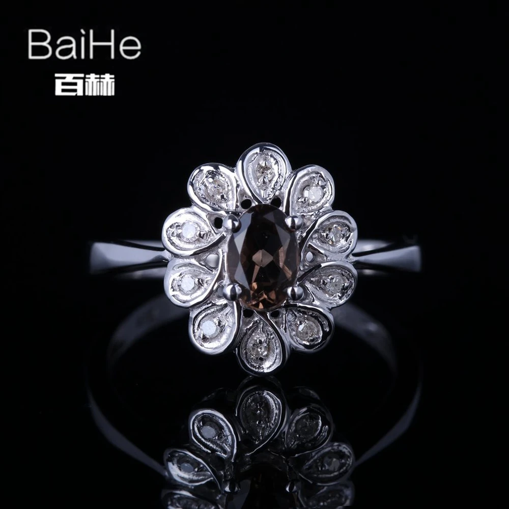BAIHE Solid 14K белое золото 0.416ct H/SI круглый Smokey кварцевый Свадебный женский красивый