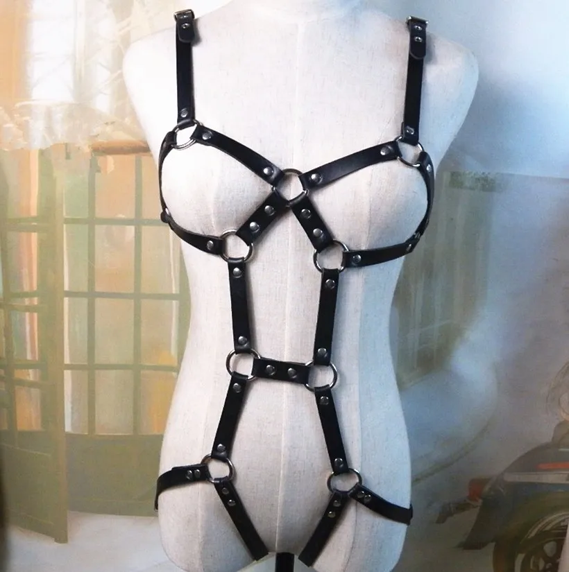 Tanie BDSM Bondage Rope skórzana uprząż zabawki dla kobiet gra dla dorosłych strój biustonosz i nogi szelki pasy pas do pończoch akcesoria erotyczne zestaw