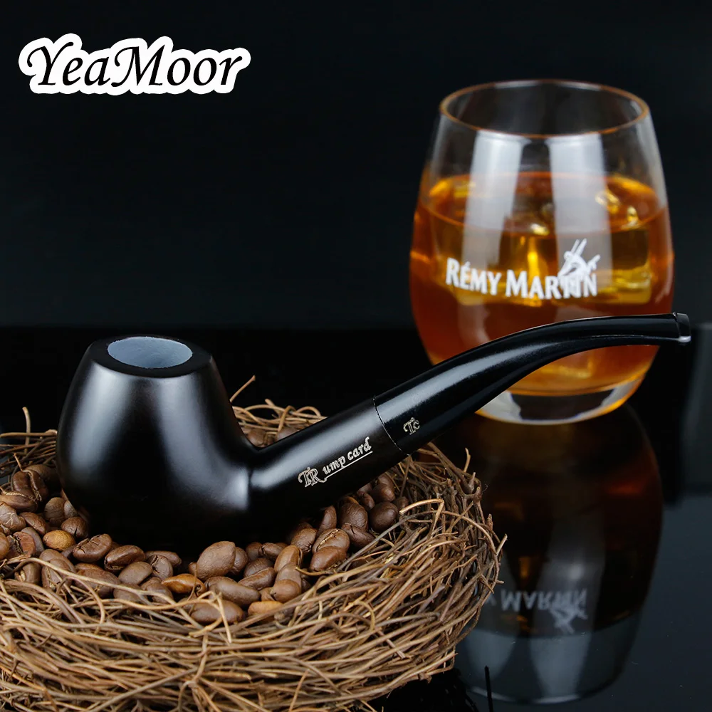 Comprar Nueva pipa de tabaco negro puro 9mm Filtro de Pipa de madera de ébano tradicional curvado Pipa para fumar accesorio 10 herramientas gratis