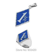 Синий один процент кольцо и кулон кольцо мотоциклиста, байкера из нержавеющей стали ювелирные изделия моторный Байкер набор ювелирных изделий SWR0184RP