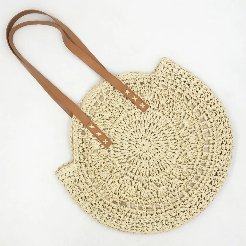 REREKAXI ручная круглая женская сумка на плечо Сумочка богемные летние соломенные пляжные сумки путешествия шоппинг женская сумка плетеная Сумка - Цвет: Hollow Beige bag