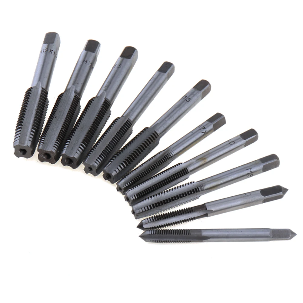 

10pcs Hand Tool Tap Die Screw Thread Metric Plugs M6 M7 M8 M10 M12 with Straight Flute Drill Set for Cutting Wood Woodworking