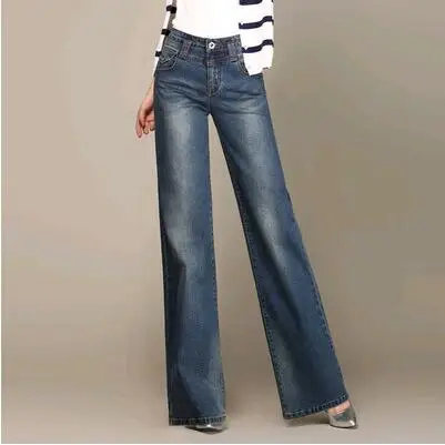 Новые весенние и осенние модные повседневные Прямые свободные женские широкие брюки размера плюс с высокой талией, джинсовые брюки, одежда - Цвет: Blue