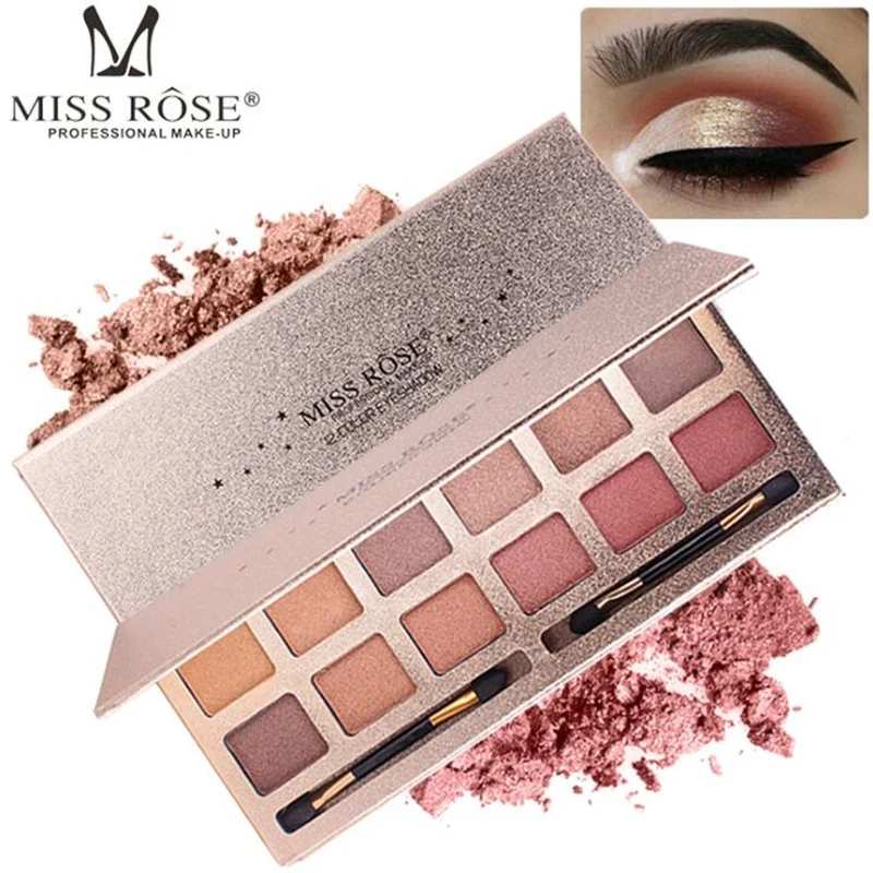 Miss Rose 12Colors Eyeshadow Palette Professional Matte EyeShadow Naked Palette Glitter Eye Shadow MakeUp Nude Makeup Cosmetics