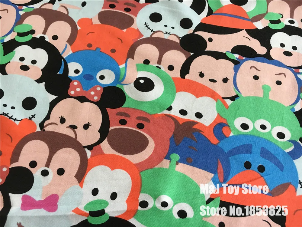 50*170cm Cartoon tsum tsum mickey toy shop Elasticity Lycra Cotton Fabric Child baby ClothesDiy Handmade Cloth Quilt