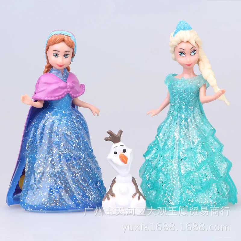 

NEW 3pcs/lot Princess Elsa Anna Olaf Statue Action Figures Magic Clip Doll Cheap Anime Figure Figurines Kids Toys For Children
