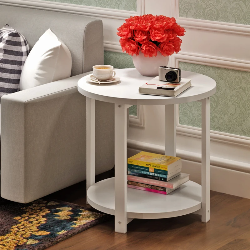 Creative Small Round Coffee Table Simple Modern SimpleSofa Side 2 Layers Computer Desk Table Living Room Funiture 50*55cm