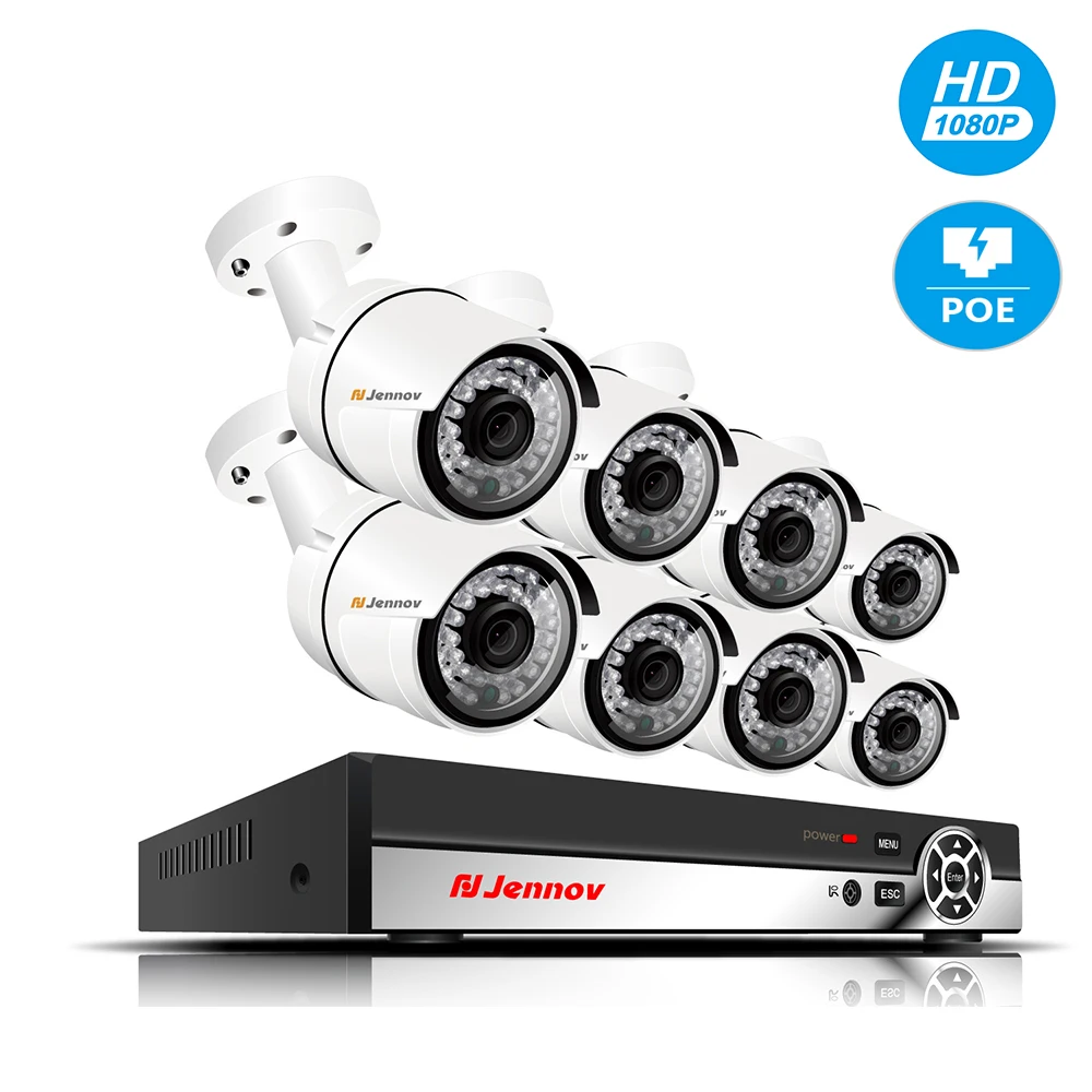 

Einnov 1080P CCTV Camera Security System Kit Video Surveillance 8CH POE Cameras NVR Kit H.265 Outdoor Waterproof Night Vision IR