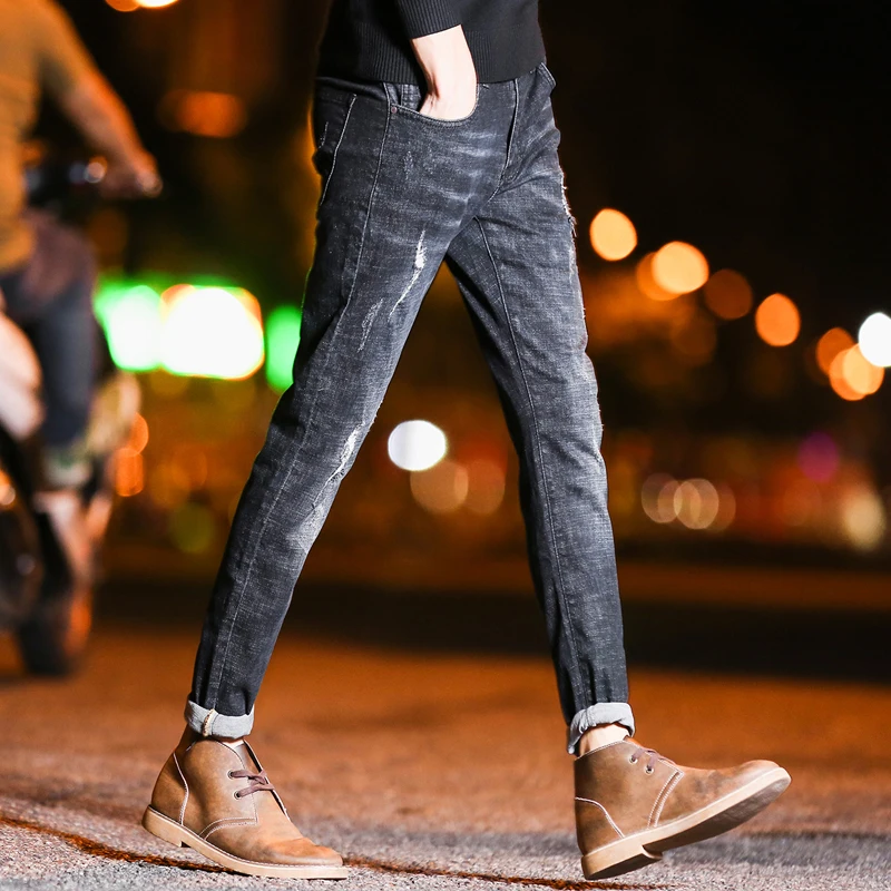 Ripped Jeans Men Slim Straight Distressed Hip Hop Denim Pants Trousers 2018 New Fashion boy Stretch Jeans Pants Plus Size