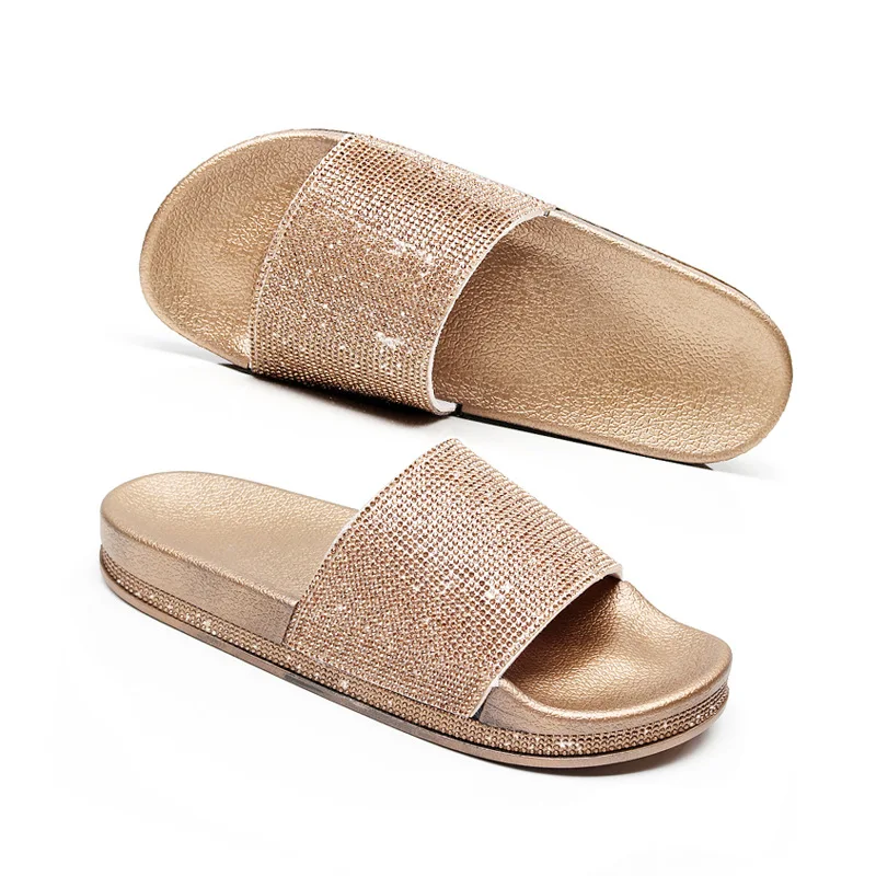 

2019 New Women Flip Flops Slipper Female Crystal Flat Summer Shoes Sandals Bow Flat Rhinestone Thick Bottom Bling Beach Slides