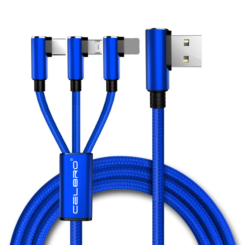 3 в 1 90 градусов usb type C зарядный кабель для samsung Galaxy M30 M20 A30 S10 LG Реверсивный Micro USB кабель для зарядного устройства мобильного телефона - Тип штекера: Blue Cable Only