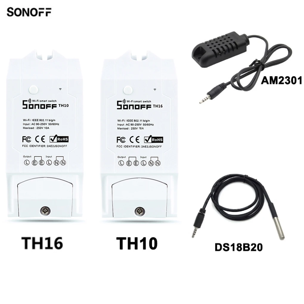 

Sonoff TH10/ TH16WiFi Smart Switch Temperature and Humidity Sensor Remote Controller for Smart Home 5pcs /bag