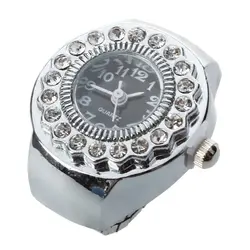 Для женщин кольцо часы с кварцевым механизмом черный сплав украшения из горного хрусталя