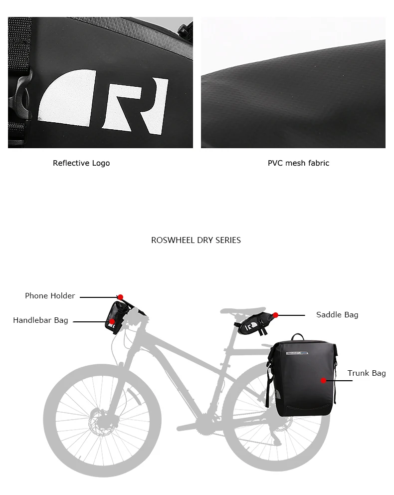 Excellent Roswheel Dry Series Full Waterproof Bike Bicycle Cycling Saddle Pannier Rear Seat Handlebar Bag Trunk Phone Case Holder 29