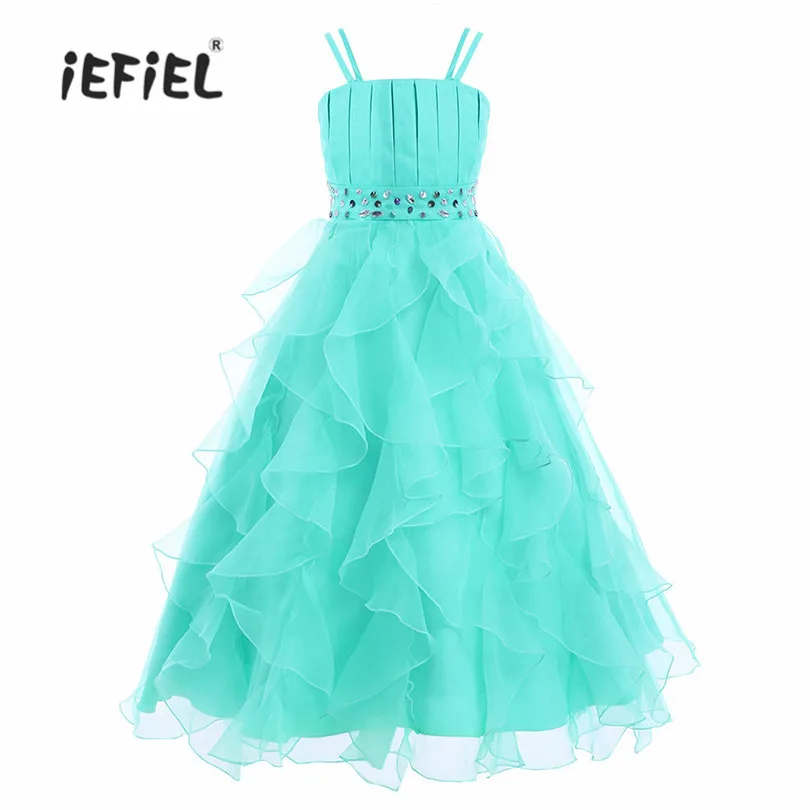 IEFiEL/Торжественное длинное платье От 4 до 14 лет, детское кружевное платье с цветами для девочек, вечерние и свадебные платья подружки невесты, бальное платье с цветочным рисунком для девочек, платье для выпускного вечера