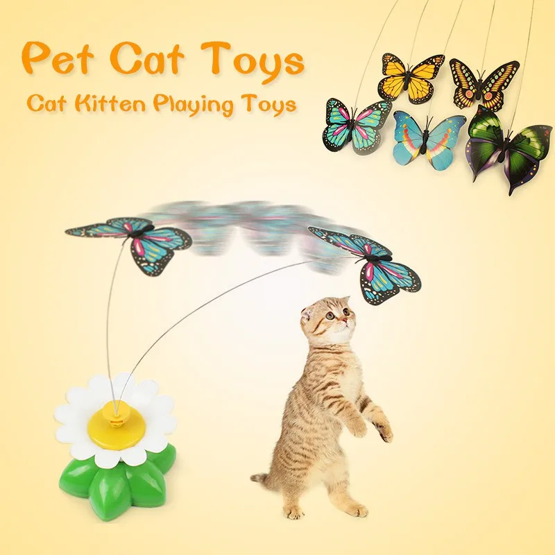 Electric Rotating Colorful Butterfly Funny dog Cat Toys bird Pet Seat Scratch Toy For Cat Kitten dog cats intelligence trainning