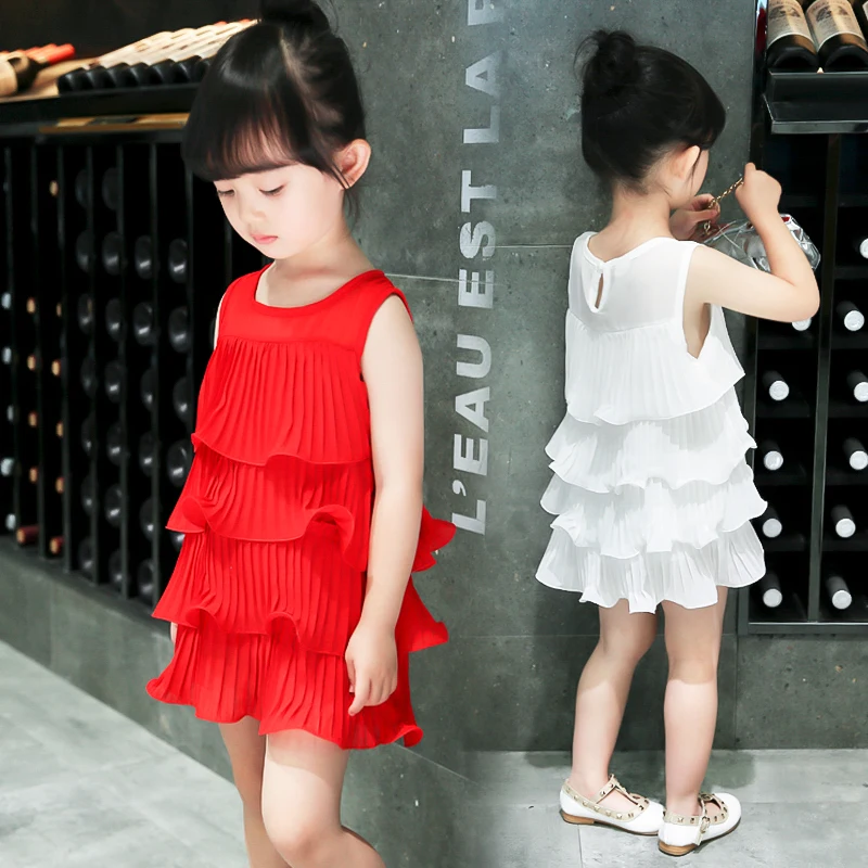 

Birthday cake solid dress midi baby vest spaghetti strap summer casual sleeveless dresses white red pink yellow princess clothes