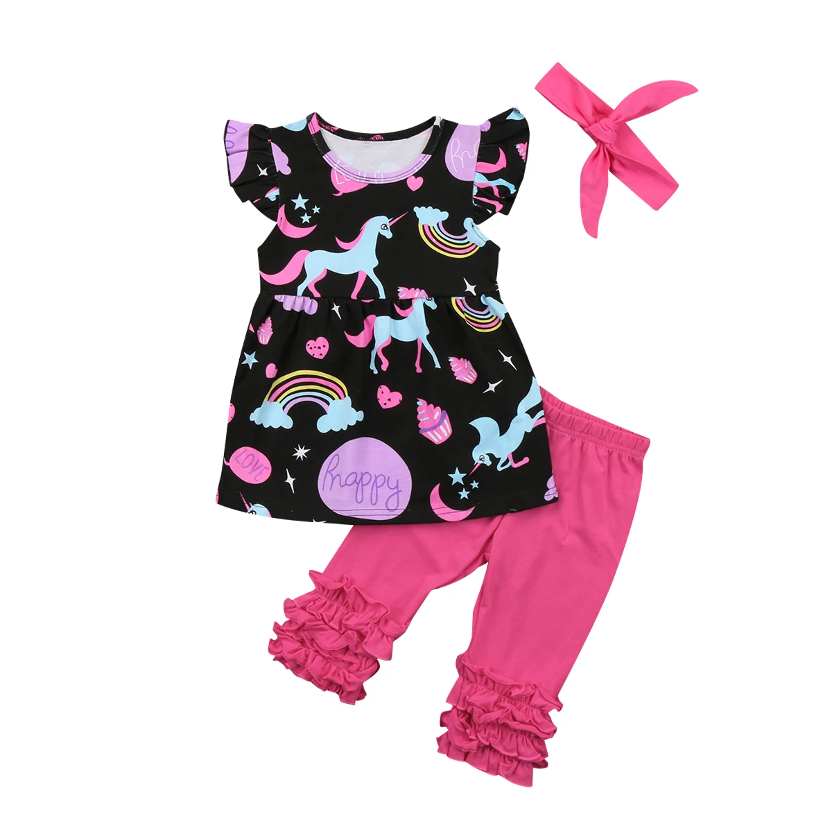 Fashion Toddler Baby Girl Unicorn Clothing set Kids Ruffles Tops Dress